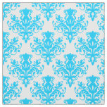 Damask 02 Pattern - Sky Blue on White Fabric