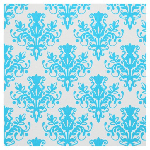 Damask 02 Pattern - Sky Blue on White Fabric