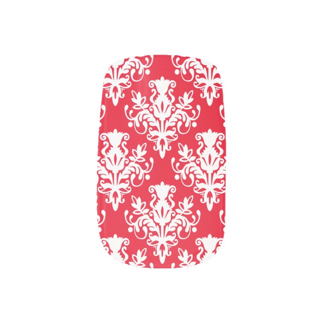 Damask 02 Pattern - White on Red e6001c Minx Nail Wraps (Left Thumb)