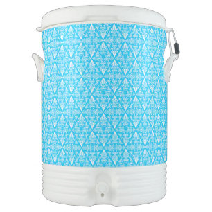 Damask 04 Lt Bl-White-Beverage Igloo Cooler, 10gal Beverage Cooler