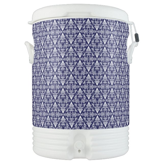 Damask 05 Navy-White-Beverage Igloo Cooler, 10gal Cooler (Front)