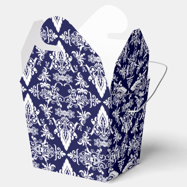 Damask 05 Navy-White-Take Out Favor boxes (Opened)