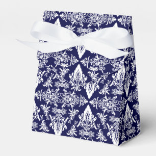 Damask 05 Navy-White-Tent Style Favor boxes