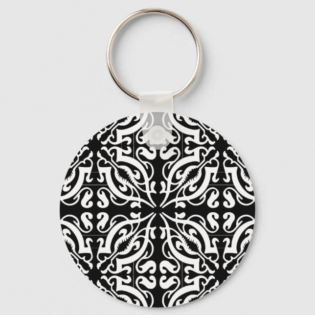 Damask 1 (black & white) keychain (Front)