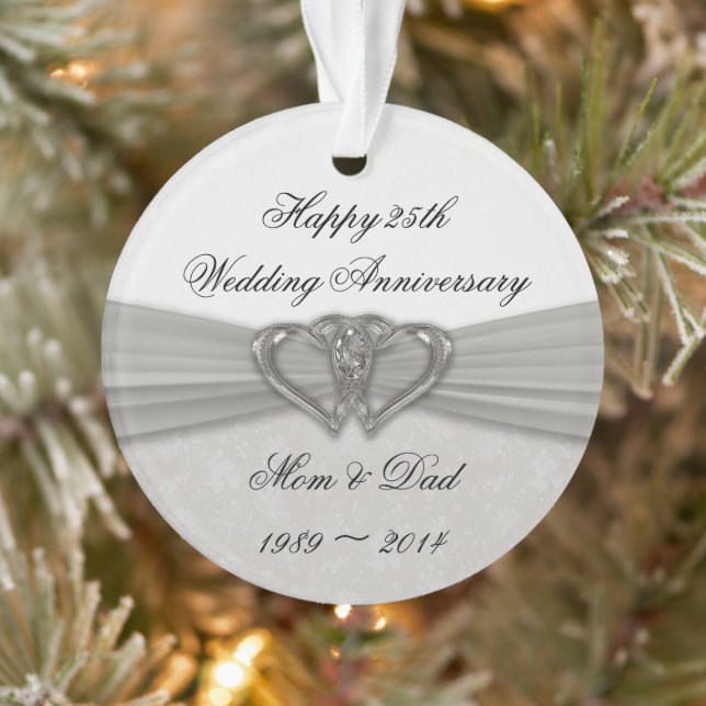 Damask 25th Wedding Anniversary Acrylic Ornament (Tree)