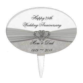 Damask 25th Wedding Anniversary Cake Topper