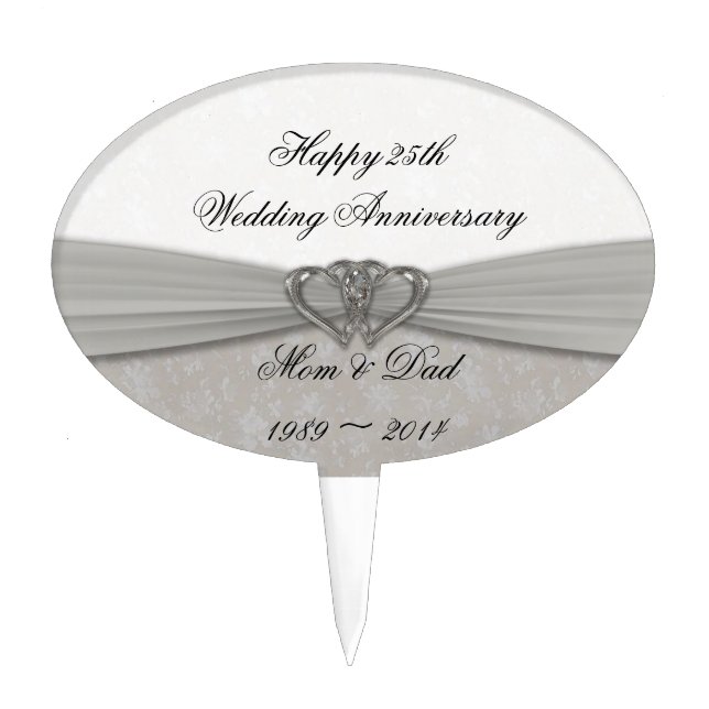 Damask 25th Wedding Anniversary Cake Topper (Front)