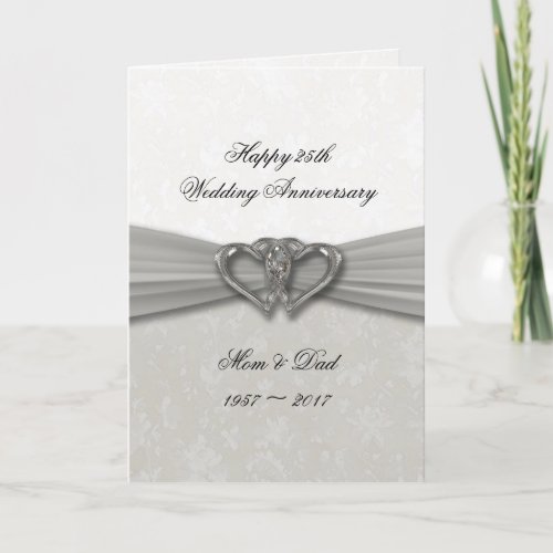 Damask 25th Wedding Anniversary Greeting Card