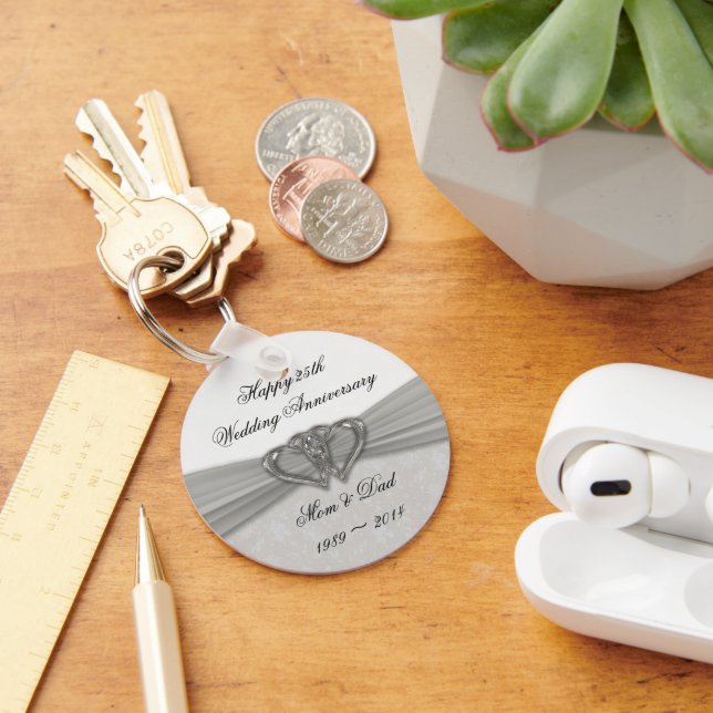 Damask 25th Wedding Anniversary Key Chain (Desk)