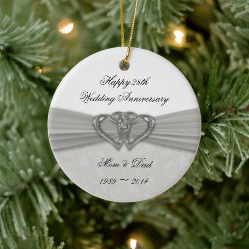 Damask 25th Wedding Anniversary Ornament