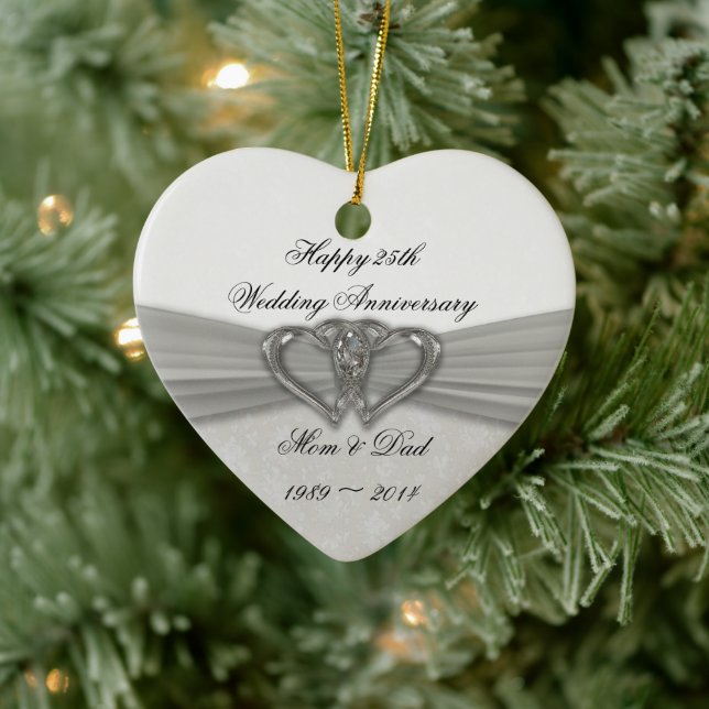 Damask 25th Wedding Anniversary Ornament (Tree)