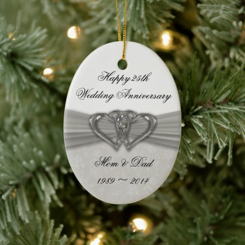 Damask 25th Wedding Anniversary Ornament