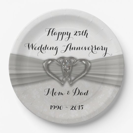 Damask 25th Wedding Anniversary Paper Plates | Zazzle.com