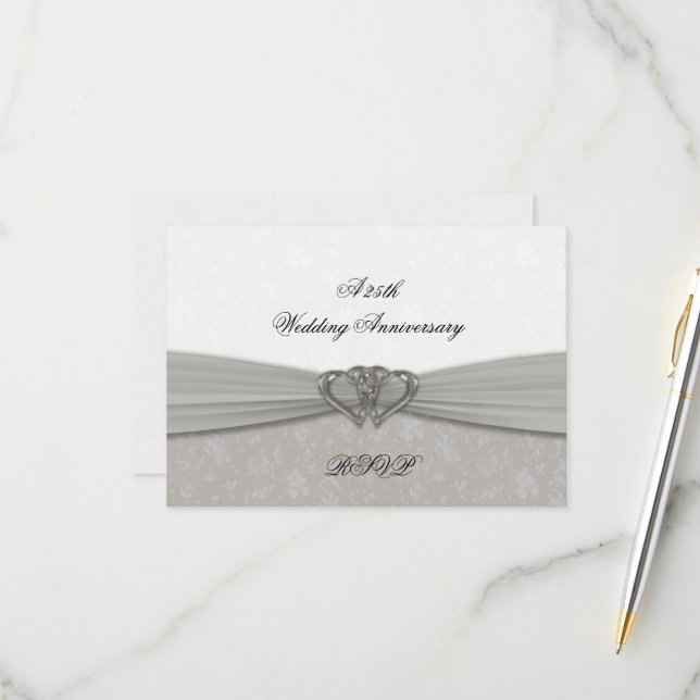 Damask 25th Wedding Anniversary RSVP Card (Front/Back In Situ)