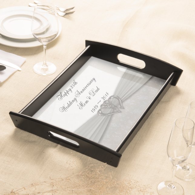 Damask 25th Wedding Anniversary Serving Tray (Front)