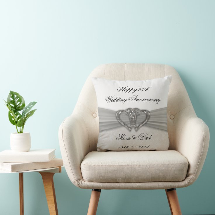 Damask 25th Wedding Anniversary Throw Pillow Zazzle