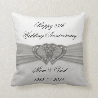 Damask 25th Wedding Anniversary Throw Pillow