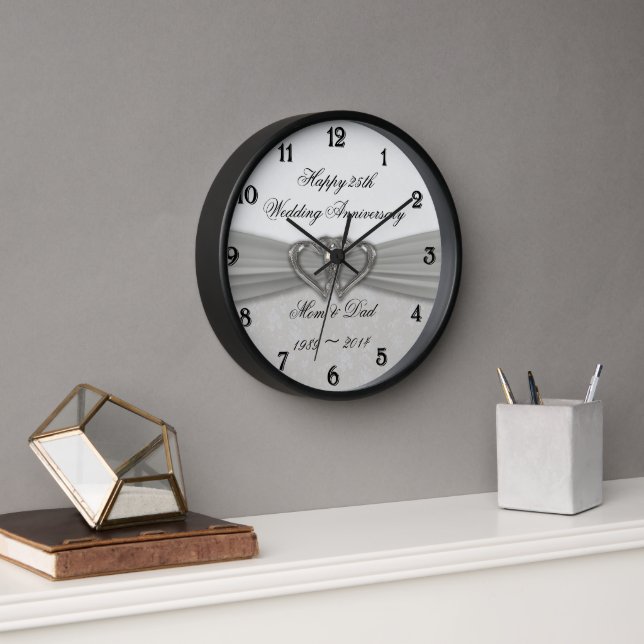 Damask 25th Wedding Anniversary Wall Clock (Office)