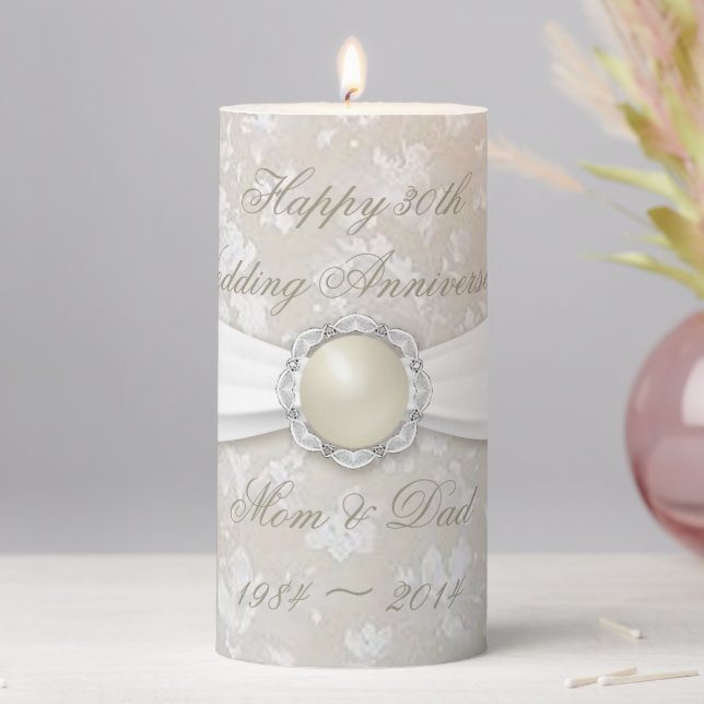 Damask 30th Wedding Anniversary 3x6" Pillar Candle (In Situ)
