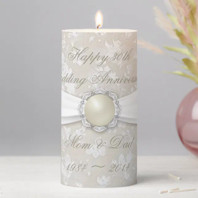 Damask 30th Wedding Anniversary 3x6" Pillar Candle | Zazzle