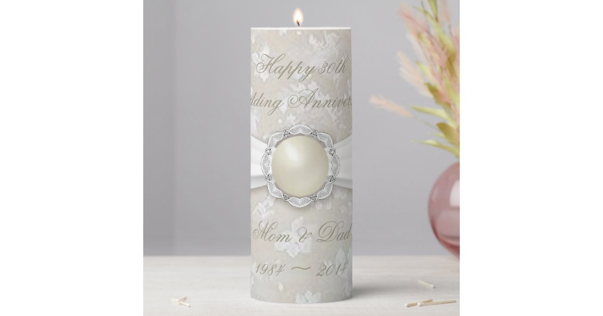 Damask 30th Wedding Anniversary 3x8 Pillar Candle | Zazzle