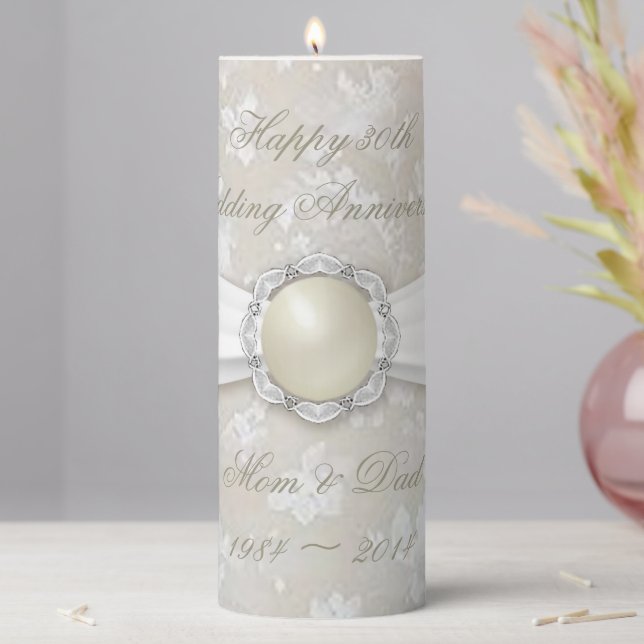 Damask 30th Wedding Anniversary 3x8 Pillar Candle (In Situ)