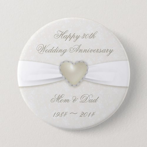 Damask 30th Wedding Anniversary Button