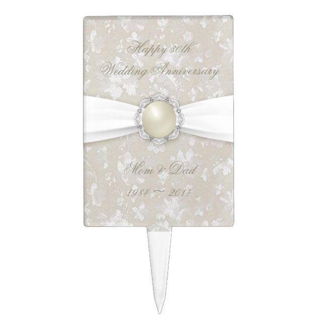 Damask 30th Wedding Anniversary Cake Topper (Front)