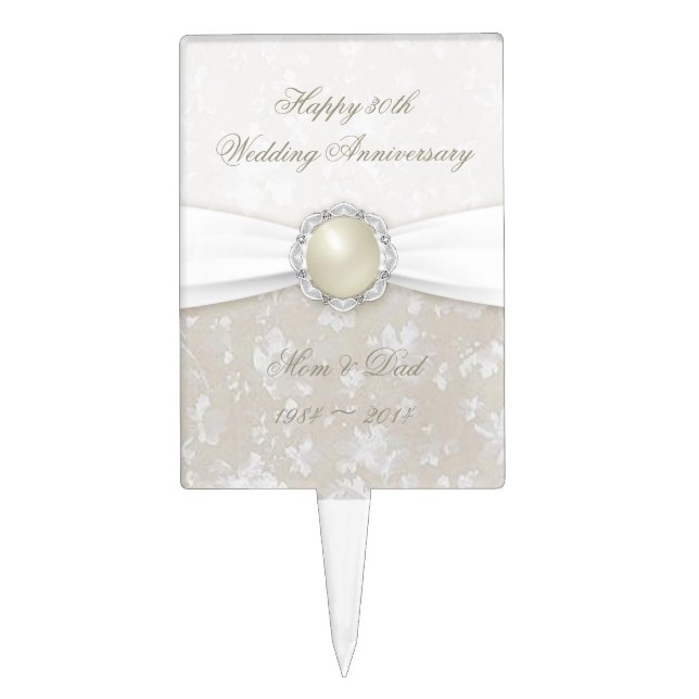 Damask 30th Wedding Anniversary Cake Topper (Front)