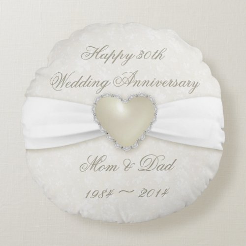 Damask 30th Wedding Anniversary Round Throw Pillow