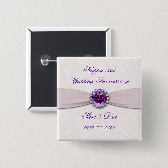 Damask 33rd Wedding Anniversary Button (Front & Back)