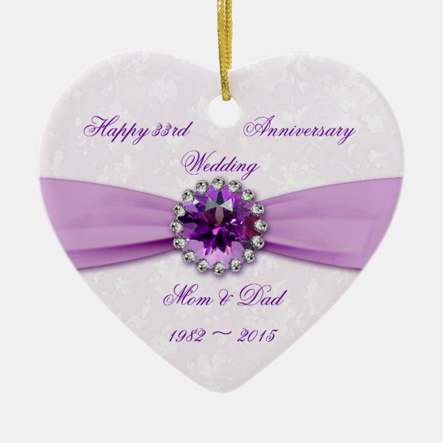 Damask 33rd Wedding Anniversary Heart Ornament (Front)