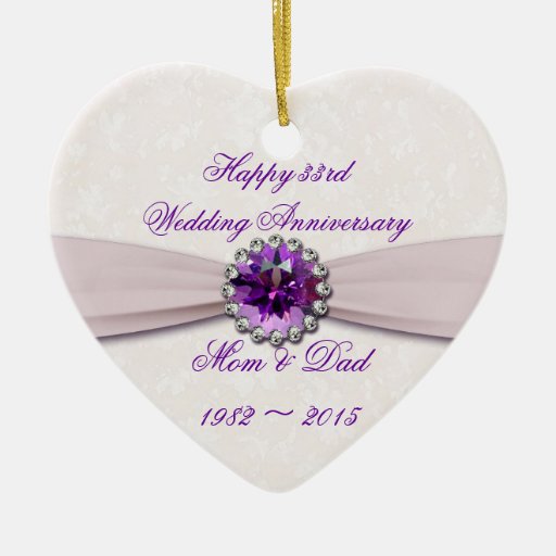 Damask 33rd Wedding Anniversary Heart Ornament | Zazzle