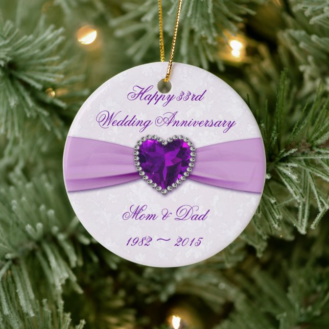 Damask 33rd Wedding Anniversary Round Ornament (Tree)