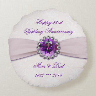 Damask 33rd Wedding Anniversary Round Throw Pillow