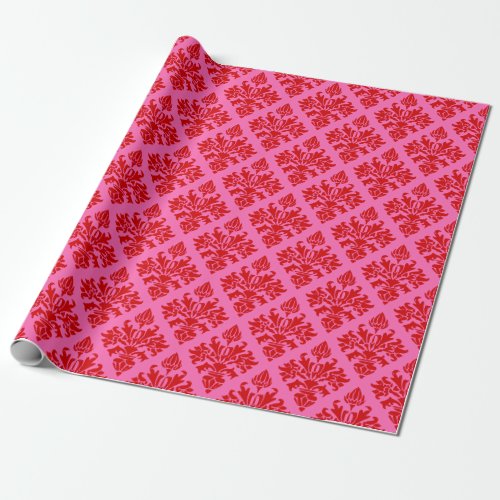 Damask 3 DIY Colors Hot Pink Red Wrapping Paper