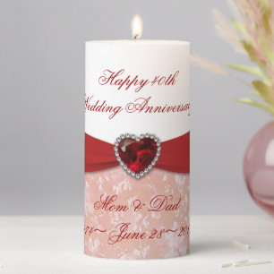 Damask 40th Wedding Anniversary 3x6" Candle