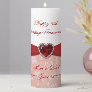 Damask 40th Wedding Anniversary 3x8" Candle