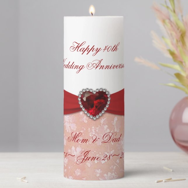 Damask 40th Wedding Anniversary 3x8" Candle (In Situ)