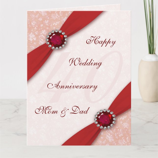 Damask 40th Wedding Anniversary 8.5x11 Card (Front)