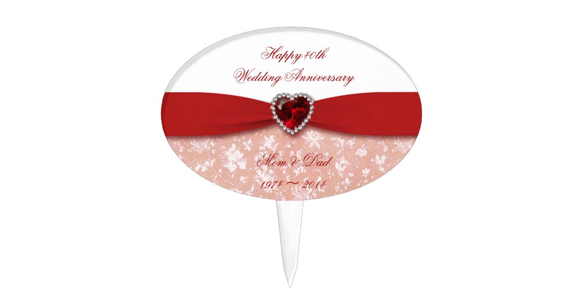 Damask 40th Wedding Anniversary Design Cake Topper Zazzle Com