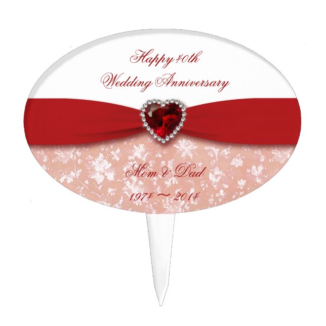 Damask 40th Wedding Anniversary Design Cake Topper (Front)
