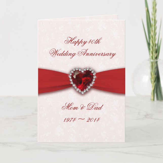 Damask 40th Wedding Anniversary Design Card (Front)