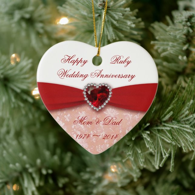 Damask 40th Wedding Anniversary Design Ceramic Ornament (Tree)