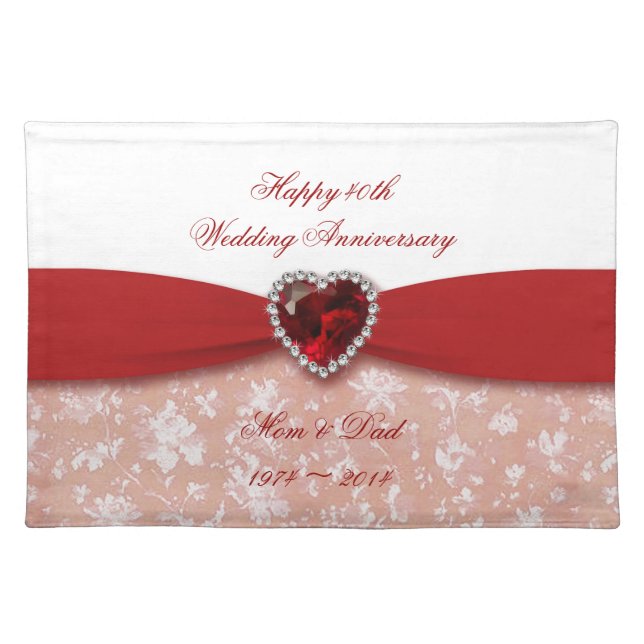 Damask 40th Wedding Anniversary Design Cloth Placemat (Front)