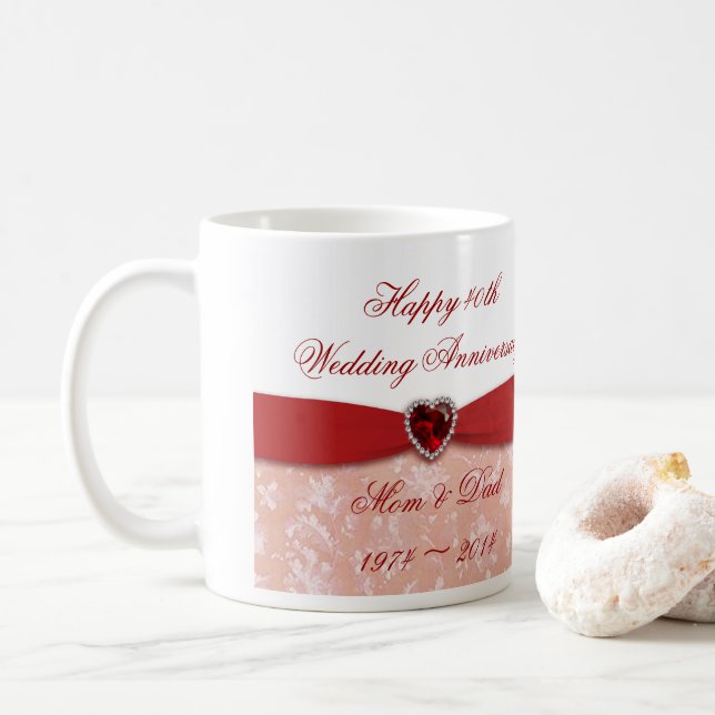 Damask 40th Wedding Anniversary Design Coffee Mug (With Donut)