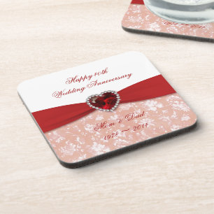 Damask 40th Wedding Anniversary Design Drink Coaster