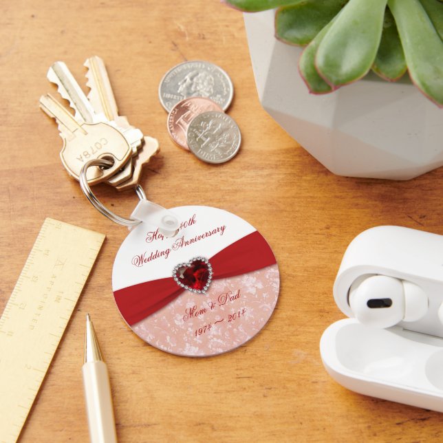 Damask 40th Wedding Anniversary Design Keychain (Desk)