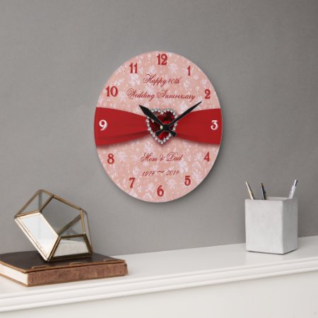 Damask 40th Wedding Anniversary Design Large Clock