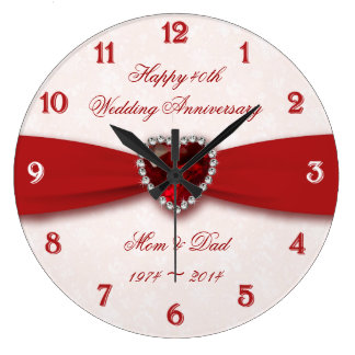 Damask 40th Wedding Anniversary Design Large Clock